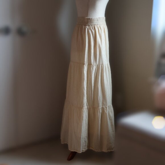 Able Harper Tiered Maxi Skirt Tan/White Pinstripe Womens L Boho Festival - Picture 5 of 7